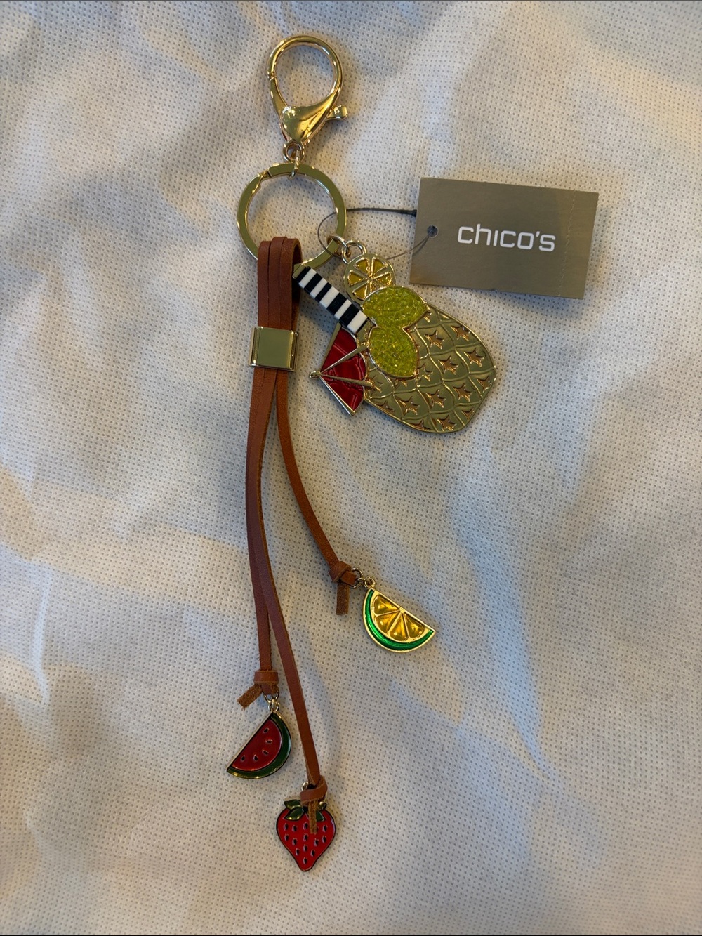 Chico's Gold, Brown & Multicolor Fruit Charm Keychain